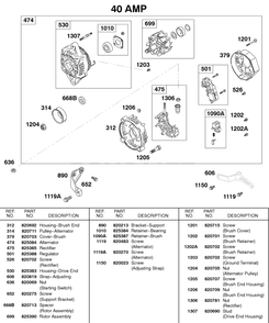 Alternator-40 Amp Diagram and Parts List for 587447-0105-XX  Briggs and Stratton Engine